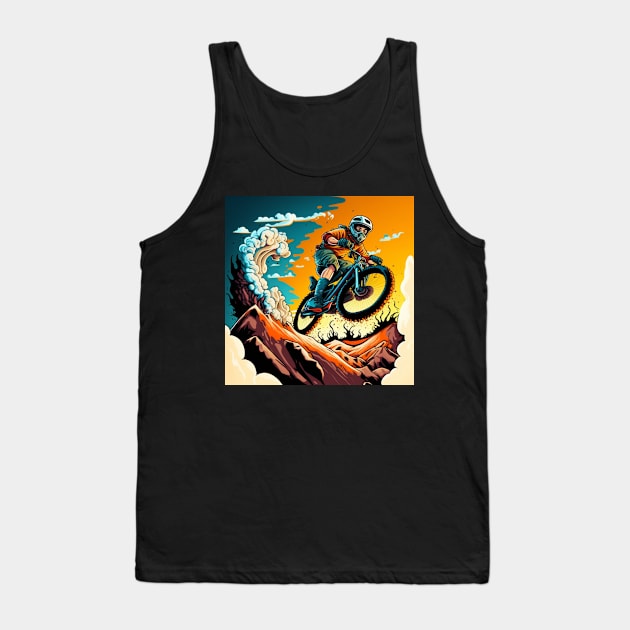 Abstract cartoon image of an extreme downhill mountain biker. Tank Top by Liana Campbell